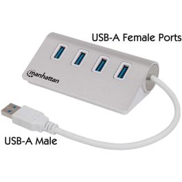 MANHATTAN Hub USB 3.0 SuperSpeed 4 Puertos USB 3.2 Gen 1 Tipo-A Aluminio Blanco 5000 Mbit/s Plug & Play