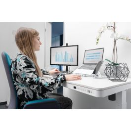 DIGITUS Escritorio Eléctrico Altura Regulable con Cajón y USB, Oficina/Home Office, 120x60cm, Blanco