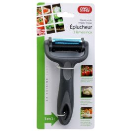 Easy Make Pelador 3 Hojas Diferentes ABS y Acero Inoxidable Mango Antideslizante Cortar Frutas y Verduras