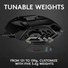 Logitech 910-005470 Ratón Gaming G502 Hero 25600 DPI RGB LIGHTSYNC, 11 Botones Programables, Peso Ajustable y Negro