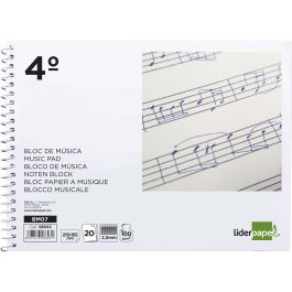 Liderpapel Bloc de Música Combi Pentagrama Cuadriculado 2,5mm Cuarto 20 Hojas 100g/m²