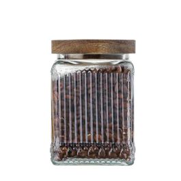 La Mediterranea Tarro de Vidrio Cuadrado con Tapa de Madera Lignes 0.75L - 9.4x9.4x14 cm (24 Unidades)