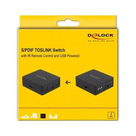 DeLOCK Conmutador Óptico S/PDIF TOSLINK 3 Entradas 1 Salida con Mando a Distancia IR y Alimentación por USB - Negro