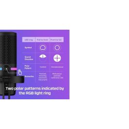 HP HyperX DuoCast Micrófono USB Negro, Iluminación RGB, Hi-Res 24-bit/96kHz, Shock Mount, Tap-to-Mute, para Gaming y Streaming en PC, PS5, PS4, Mac