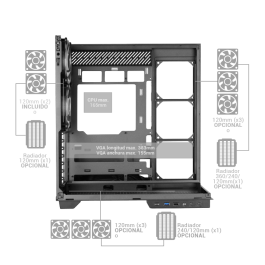 Mars Gaming Caja ATX Semitorre MC3GFPRO Cristal Templado ARGB, Compatible ATX