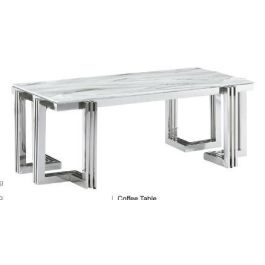 DKD Home Decor Mesa Centro Moderna Blanca Plateada de Acero y Cristal 120x60x45 cm