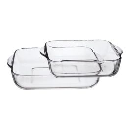 5Five Set 2 bandejas cuadradas para horno de cristal, 31.5x28.5x6 cm y 25.5x22x6 cm