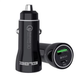 Elbe CARG-2515-QC Cargador Dual USB+Type C Coche PD+QC3.0 20W Negro