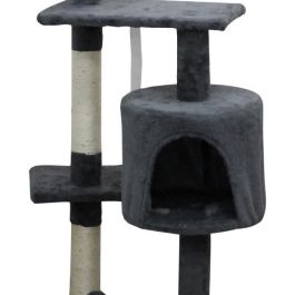 JAPSER ALC06 Árbol para gatos mediano, con nicho, 3 plataformas, postes rascadores de sisal y juguetes 40x40x114 cm Gris