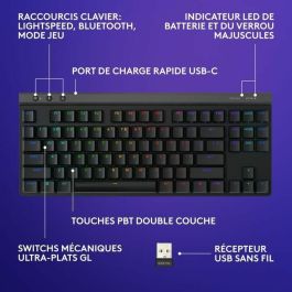 Teclado Gaming - Inalámbrico - Logitech G - G515 TKL Lightspeed - Mecánico Táctil - RGB - AZERTY - Negro