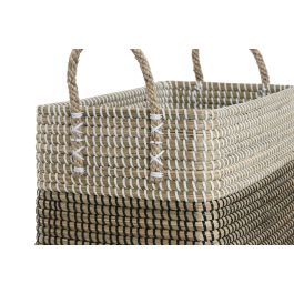 DKD Home Decor Cesta Boho Blanco Negro Natural Seagrass Tribal Set de 2 25 x 44 x 38 cm