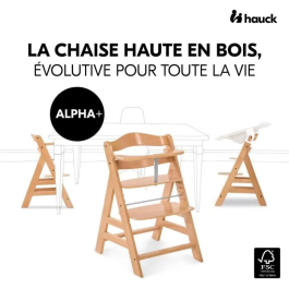 Hauck Trona Bebé Madera Evolutionary Alpha + / Natural Evolutiva, Asiento y Reposapiés Ajustables, Arnés 5 Puntos, 6 Meses a 90kg