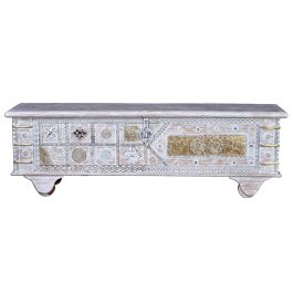 Giner y Colomer Baúl Madera de Mango Blanco Envejecido 48x148x43 cm