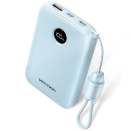 Vention FKAL0-C Powerbank 10000mAh 22.5W Azul con Cable Carga Incorporado, 2 Puertos, Apto Viajes Aéreos