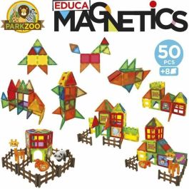 EDUCA EDU8412668202702 Magnetics Zoo Park - Juego de Construcción - 50 piezas magnéticas, 4 animales, 8 cartas - Desde 3 años