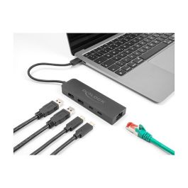 DeLOCK Hub USB-C 10 Gbps con Puerto LAN 2.5 Gigabit y Power Delivery PD de 85 W - 5 Puertos USB 3.2 Gen 2 (2x Type-A, 2x Type-C) - Negro