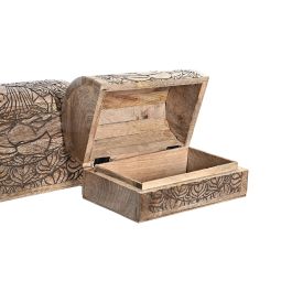 DKD Home Decor India8 Joyero Oriental Buda Madera de Mango Acabado Natural Marrón Oscuro 23 x 15 x 15 cm Set de 2