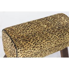 DKD Home Decor Reposapiés Colonial Marrón Negro Madera Piel 67 x 51 x 30 cm