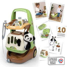 Smoby Carro Veterinario Zoo 3032163404057 con Peluche Panda y Accesorios - Producto 2 en 1: Jaula de Transporte