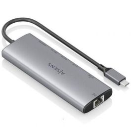 Aisens ASUC-7P032-GR Docking USB-C 7 en 1 con HDMI 4K, Ethernet Gigabit, 2x USB-C 10G, USB-A 10G y Lector Tarjetas Gris