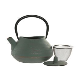 DKD Home Decor Tetera Oriental de Hierro Colado e Inox, Apta para Gas y Lavavajillas, 400ml, Verde y Naranja (2 Unidades)