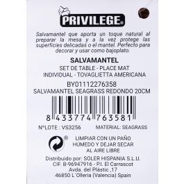 Salvamantel redondo Seagrass 20 cm Privilege (36 Unidades) Salvamantel redondo Seagrass 20 cm Privilege (36 Unidades)