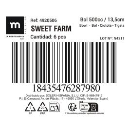 Bol Sweet Farm 500 cc 13 cm - Inde (18 Unidades) Bol Sweet Farm 500 cc 13 cm - Inde (18 Unidades)
