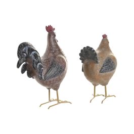 DKD Home Decor Figura de Gallina Cottage de Resina y Hierro Marrón/Marrón Claro 12 x 29 x 24.5 cm (2 Unidades)