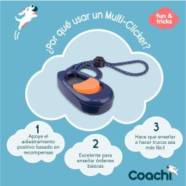Coachi Multi-Clicker de Adiestramiento para Perros y Cachorros, Control de Volumen 3 Ajustes, Correa Muñeca Ajustable, Azul Oscuro Botón Coral