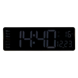 Q-connect Reloj Digital de Pared y Sobremesa con Temperatura, Mando a Distancia y LED Ajustable 387x32x130 mm