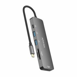 AISENS - USB-C DOCK 6 EN 1, USB-C A 1xHDMI, 2xUSB-A, 1xUSB-C PD 100W, 1xSD, 1xMICRO SD, GRIS, 15CM