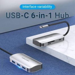Vention TNHHB Docking USB-C con 3xUSB 3.0, 1xUSB-C Power Delivery 100W, Lector de Tarjetas SD/MicroSD y Transferencia de 5Gbps - Gris