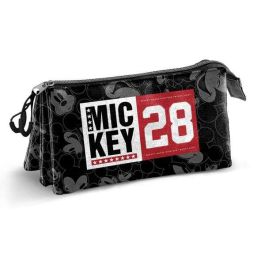 Karactermania Estuche Portatodo Triple Mickey Mouse Year 23, Negro, 3 Compartimentos, Cierre Cremallera, Ripstop, Poliéster, 10 x 23.5 x 5 cm