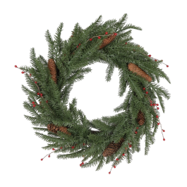 DKD Home Decor Corona de Navidad Alpina con 35 LEDs y Piñas, Verde y Marrón, 60x60x13 cm, Funciona con Pilas AA (2 Unidades) Precio: 66.50000038. SKU: B1HXHQASRK