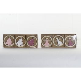 DKD Home Decor Decoración Colgante Navidad Fantasía Madera Rosa Palo Natural, Set de 12 Figuras (Árbol, Ángel) 8.5x2x21 cm