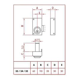 Jis Cerradura de sobreponer solo llave mano derecha 33-6d, cilindro fijo 52mm, dorado