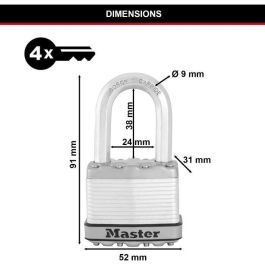 Candado de Alta Seguridad - MASTER LOCK - M115EURTRILF - Con llave - Acero laminado revestido - Exterior - Antióxido - Arco M - Paquete de 3 Candado de Alta Seguridad - MASTER LOCK - M115EURTRILF - Con llave - Acero laminado revestido - Exterior - Antióxido - Arco M - Paquete de 3