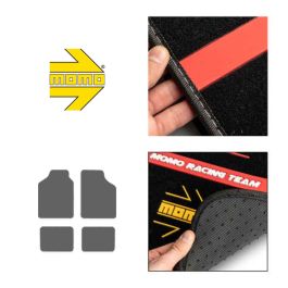 Momo MOMLCM4A7BR Set Completo 4 Piezas Alfombras Universales Negro-Rojo para Coche Calidad Resistente