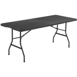 Mesa plegable para 8 personas 180x74x73,5 cm - Acero y polietileno de alta densidad, imitación resina tejida - Negro