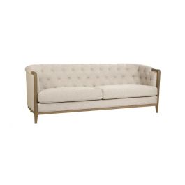 DKD Home Decor 2c24 Sofá Urban 3 Plazas Crudo Capitoné con 3 Cojines 207x84x76 cm de Poliéster y Madera de Fresno Colección Top Sofas