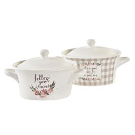 DKD Home Decor Tazon Gris Blanco 12 Unidades Porcelana New Bone Microondas Lavavajillas 13 x 9 x 16.5 cm