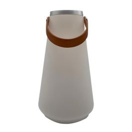 DKD Home Decor Lámpara de Sobremesa USB Recargable para Terraza Jardín Exterior 2000mAh PE PU Blanco Marrón 13.5x13.5x23 cm