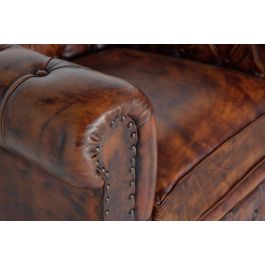 Giner y Colomer Sillón Chester en Piel Marrón con Metal, 70x96x82 cm