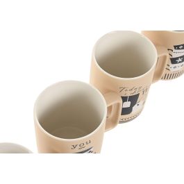DKD Home Decor Mug Scandi de Porcelana Beige/Negro 400ml Apto Microondas/Lavavajillas (12 Unidades) 8 x 10.8 x 11 cm
