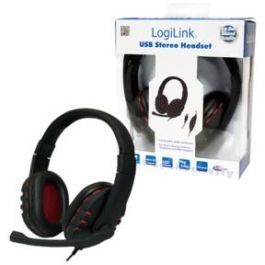 LogiLink HS0033 Auriculares USB Alámbricos Diadema Negro Rojo para Llamadas y Música