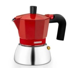 Monix M863106 Cafetera Italiana Induction Inox 6 Tazas Roja, Cuerpo Aluminio y Base Acero Inoxidable, Compatible Inducción