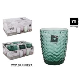 La Mediterranea Vaso Spica de 290 cc en color Verde, con un diámetro de 8 cm y altura de 10 cm, peso de 270 gramos. (48 Unidades)