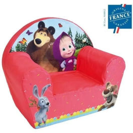Fun House Sillón club infantil MASHA ET MICHKA, asiento de espuma ligero, funda lavable, 42x52x33 cm