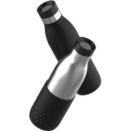 Emsa BLUDROP Sleeve Botella Termo Aislada 0,7 L Negra de Acero Inoxidable con Funda de Silicona