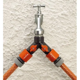 Gardena Distribuidor de 2 Vías con Válvulas para Grifo con Rosca ½" - ¾", Conector Rápido Doble Salida Anti Hielo Gris/Naranja